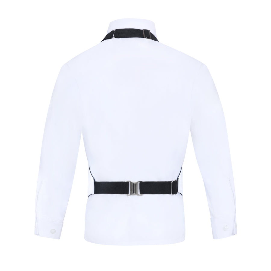 Boys 3 Piece Backless Formal Vest Set - Includes Vest, Bow Tie, Pocket Square for Tuxedo or Suit - White