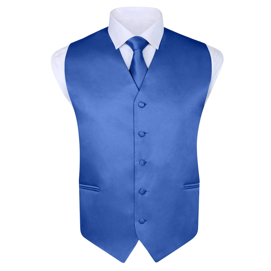 Men's Royal Blue 4 Piece Vest Set, with Bow Tie, Neck Tie & Pocket Hankie