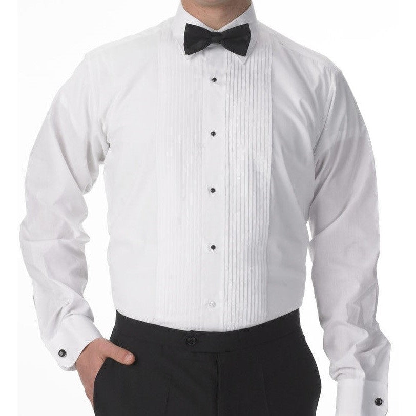 Man Wearing A Mens White Lay Down Collar Wedding Shirt 