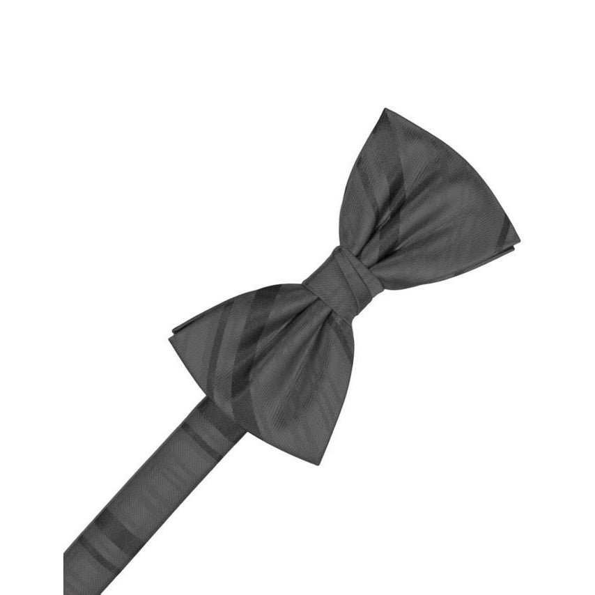 Mens Striped Satin Charcoal Formal Bow Tie
