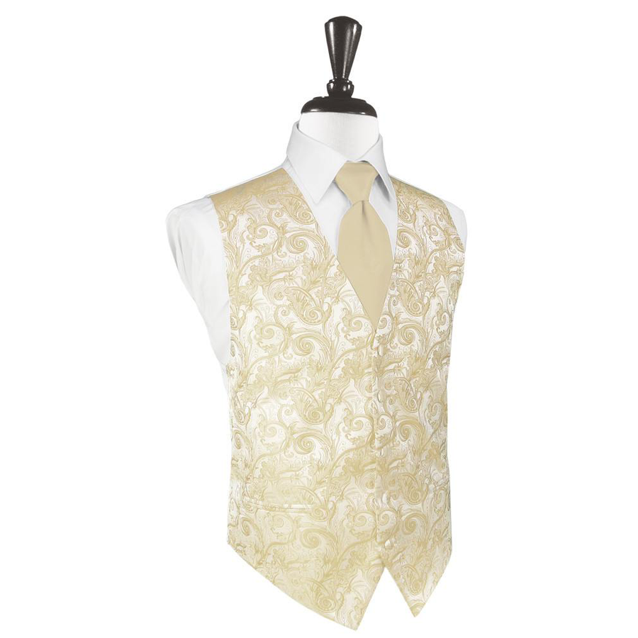 Dress Form Displaying A Bamboo Tapestry Mens Wedding Vest With Tie