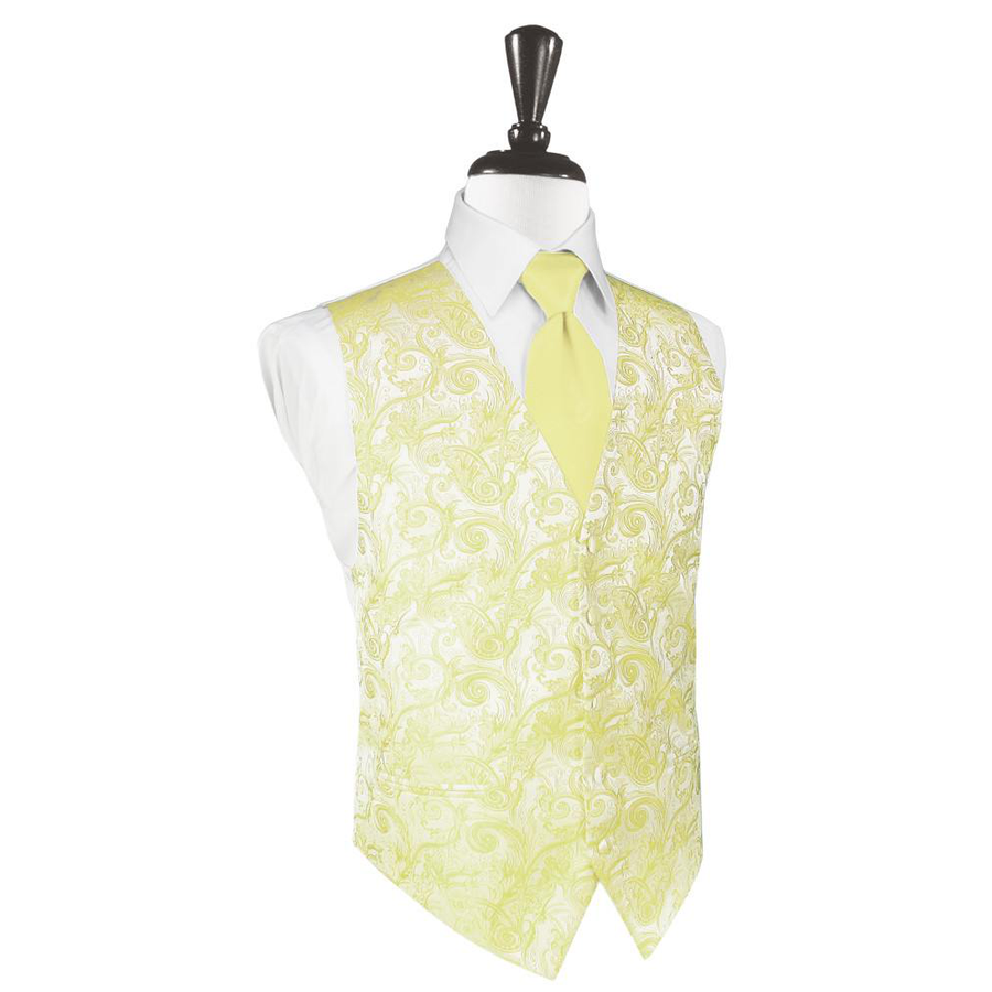 Dress Form Displaying A Banana Tapestry Mens Wedding Vest With Tie
