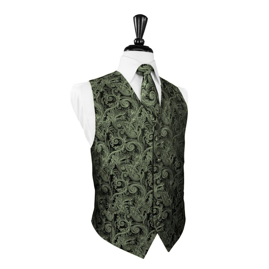 Dress Form Displaying A Fern Tapestry Mens Wedding Vest With Tie