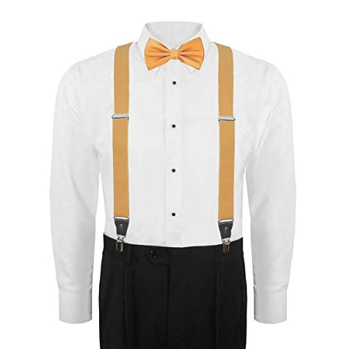 Men's 3 Piece Suspender Set - Includes Suspenders, Matching Bow Tie, Pocket Hanky and Gift Box - Sunflower Yellow