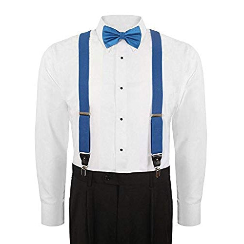 Men's 3 Piece Suspender Set - Includes Suspenders, Matching Bow Tie, Pocket Hanky and Gift Box - Royal Blue