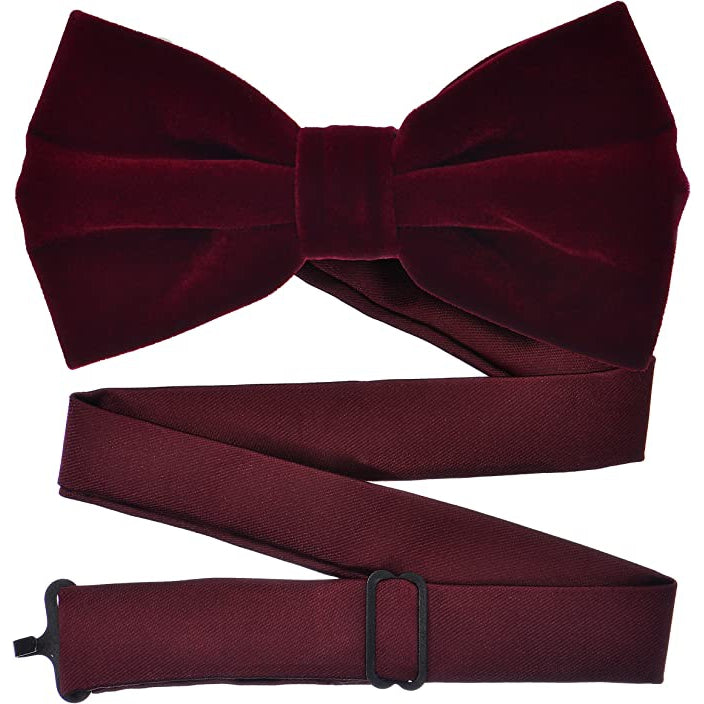 Burgundy Velvet Bow Tie and Pocket Square Set