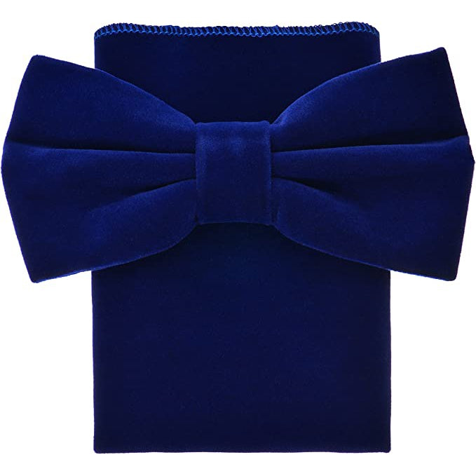 Royal Blue Velvet Bow Tie and Pocket Square Set