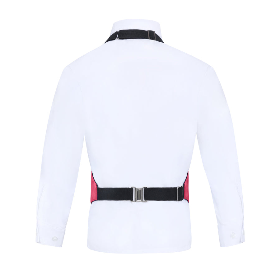 Boys 3 Piece Backless Formal Vest Set - Includes Vest, Bow Tie, Pocket Square for Tuxedo or Suit - Fuchsia