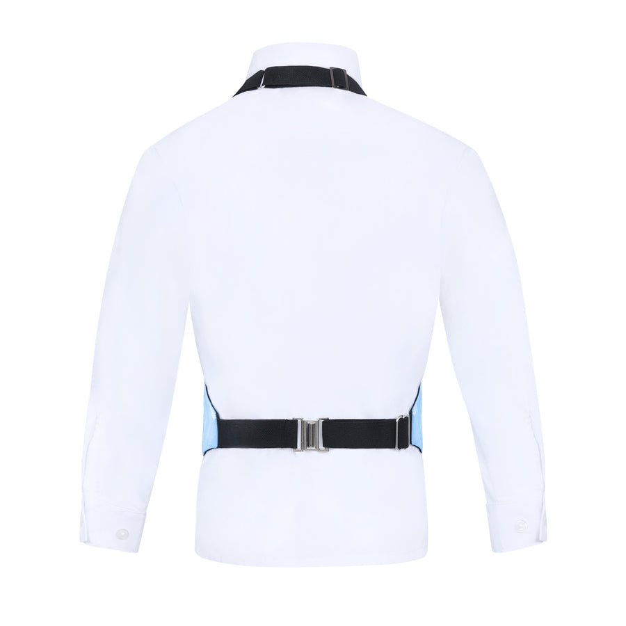 Boys 3 Piece Backless Formal Vest Set - Includes Vest, Bow Tie, Pocket Square for Tuxedo or Suit - Light Blue