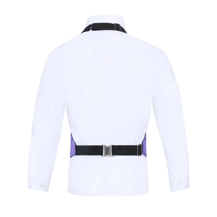 Boys 3 Piece Backless Formal Vest Set - Includes Vest, Bow Tie, Pocket Square for Tuxedo or Suit - Purple