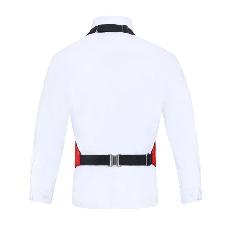 Boys 3 Piece Backless Formal Vest Set - Includes Vest, Bow Tie, Pocket Square for Tuxedo or Suit - Red