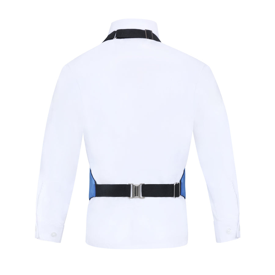 Boys 3 Piece Backless Formal Vest Set - Includes Vest, Bow Tie, Pocket Square for Tuxedo or Suit - Royal Blue