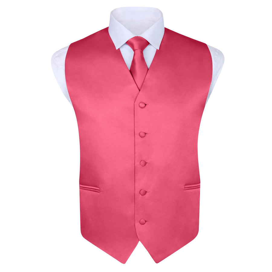 Men's Fuschia 4 Piece Vest Set, with Bow Tie, Neck Tie & Pocket Hankie