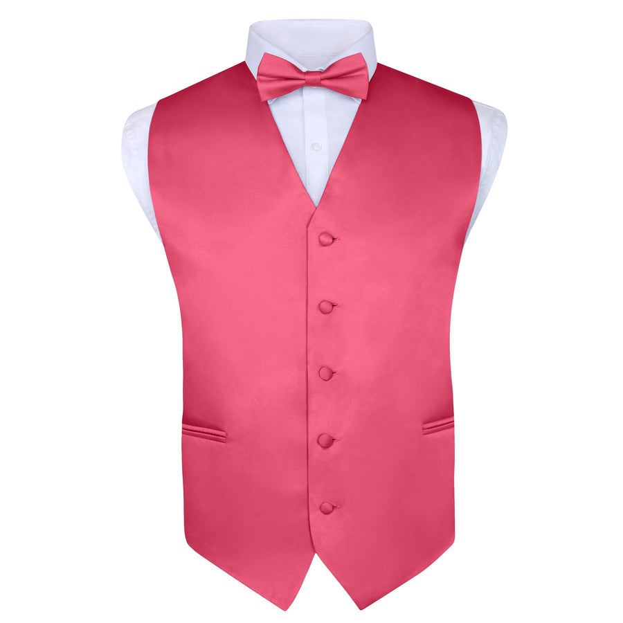 Men's Fuschia 4 Piece Vest Set, with Bow Tie, Neck Tie & Pocket Hankie