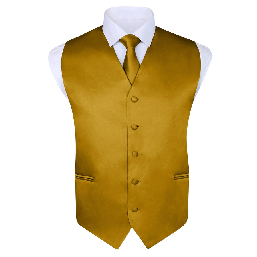 Men's Gold 4 Piece Vest Set, with Bow Tie, Neck Tie & Pocket Hankie