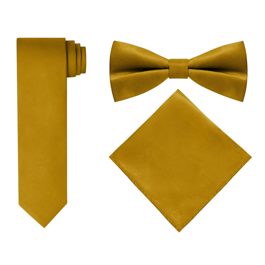 Men's Gold 4 Piece Vest Set, with Bow Tie, Neck Tie & Pocket Hankie