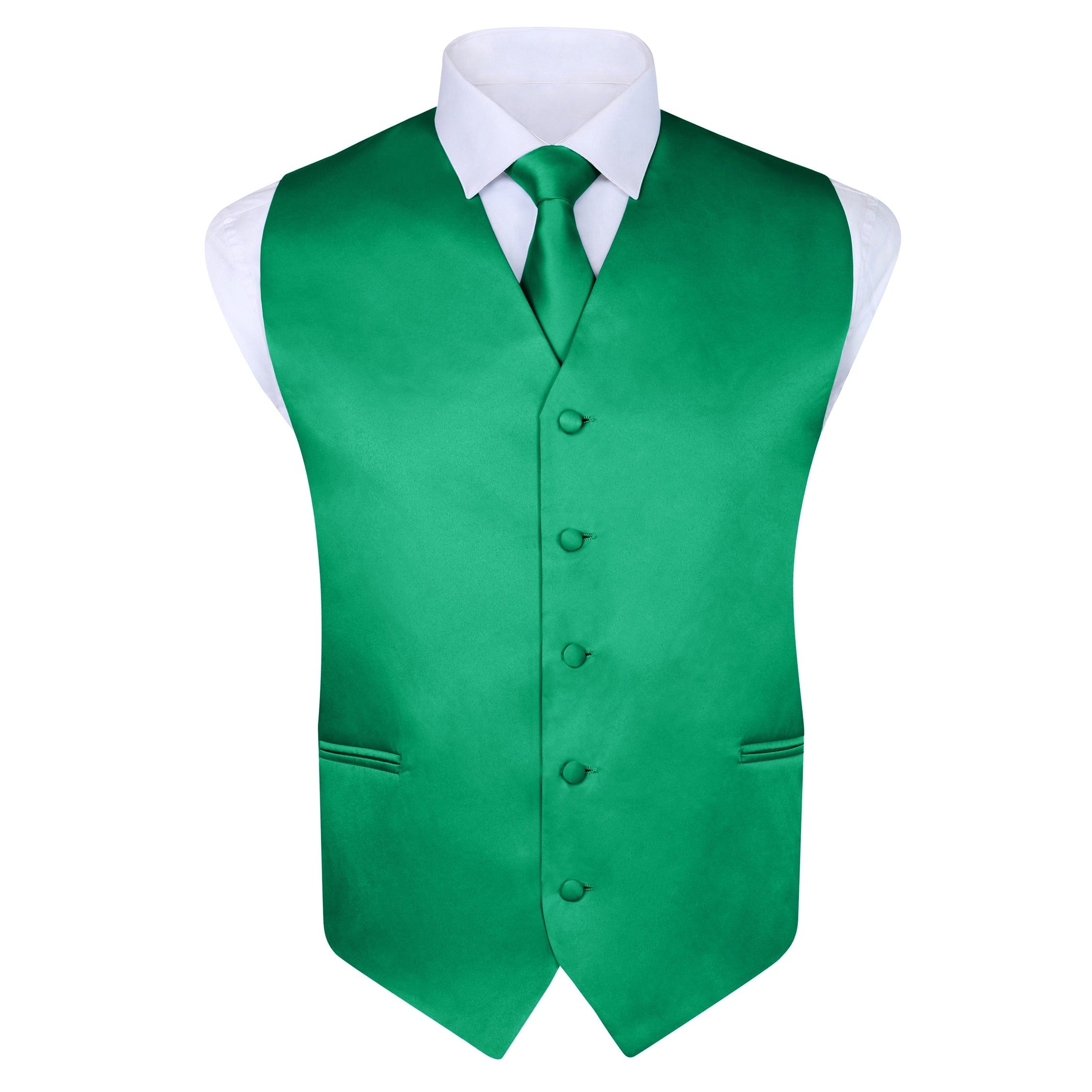 Men's Kelly Green 4 Piece Vest Set, with Bow Tie, Neck Tie & Pocket Ha ...