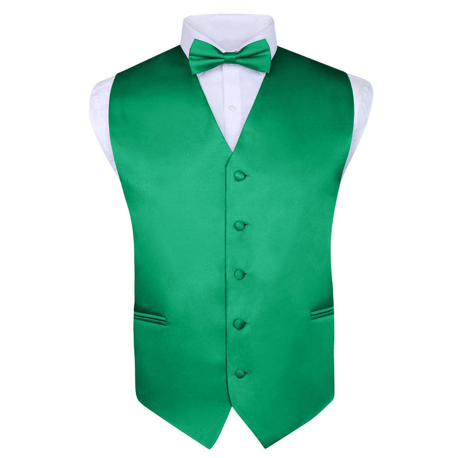 Men's Kelly Green 4 Piece Vest Set, with Bow Tie, Neck Tie & Pocket Hankie
