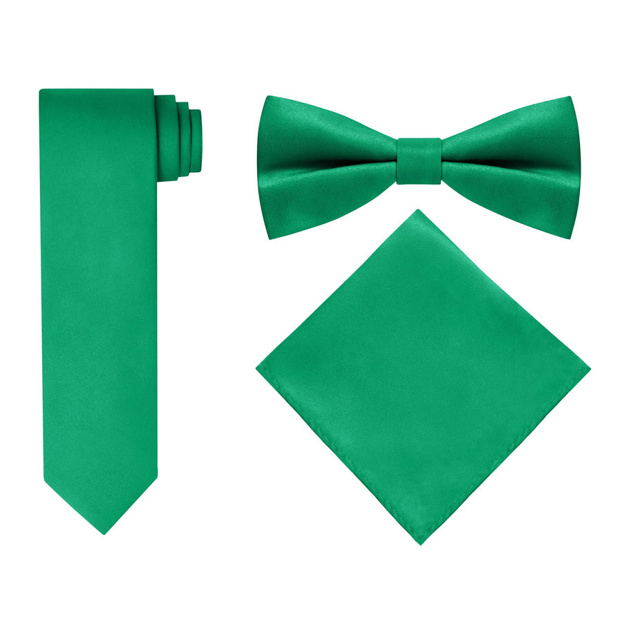 Men's Kelly Green 4 Piece Vest Set, with Bow Tie, Neck Tie & Pocket Hankie