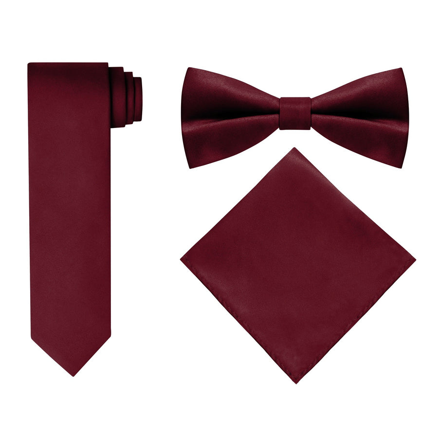 Men's Burgundy 4 Piece Vest Set, with Bow Tie, Neck Tie & Pocket Hankie