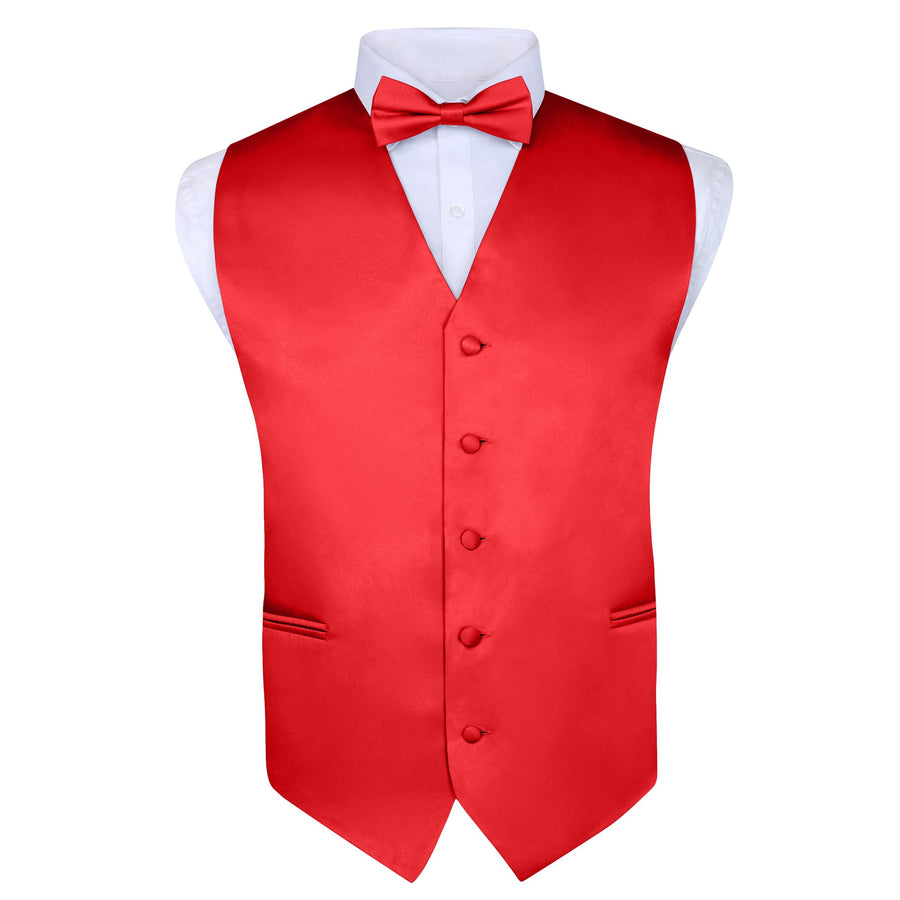 Men's Red 4 Piece Vest Set, with Bow Tie, Neck Tie & Pocket Hankie