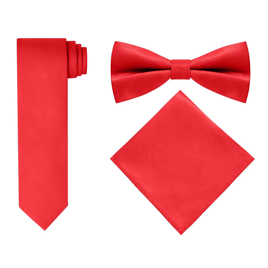 Men's Red 4 Piece Vest Set, with Bow Tie, Neck Tie & Pocket Hankie