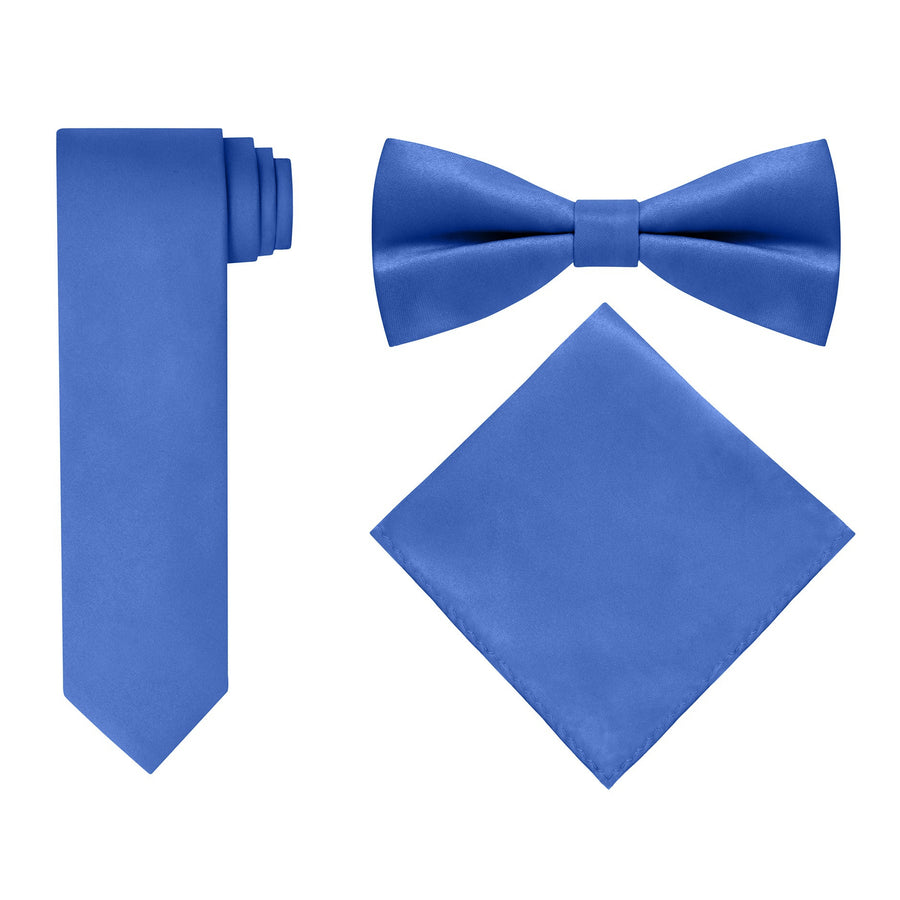 Men's Royal Blue 4 Piece Vest Set, with Bow Tie, Neck Tie & Pocket Hankie