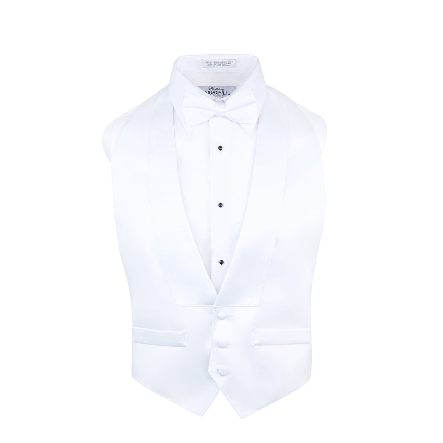 Mens Low Cut Backless White Tuxedo Vest and Tie