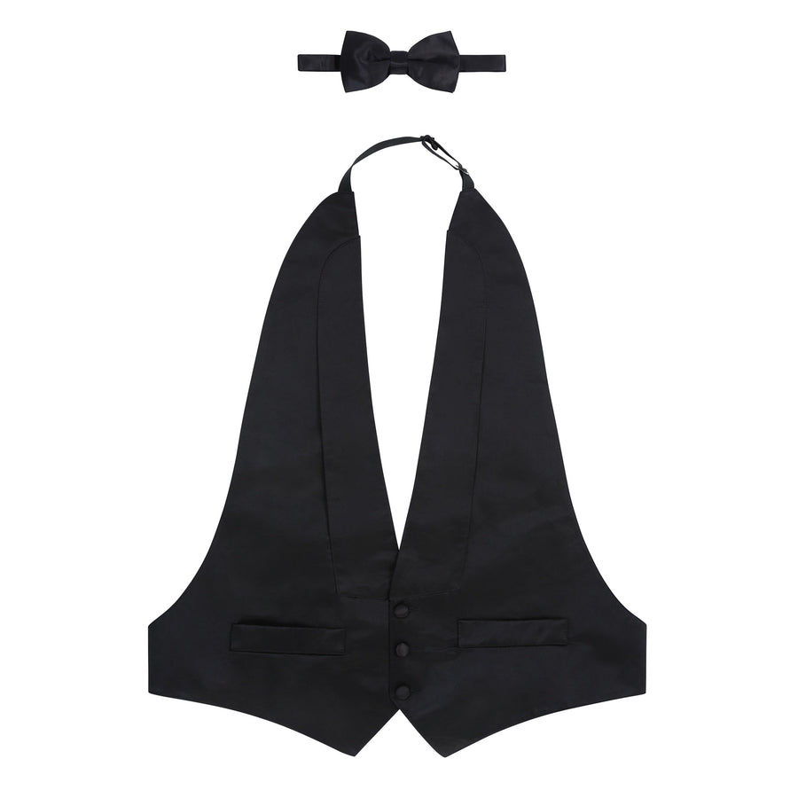 Mens Backless Black Tuxedo Vest and Tie