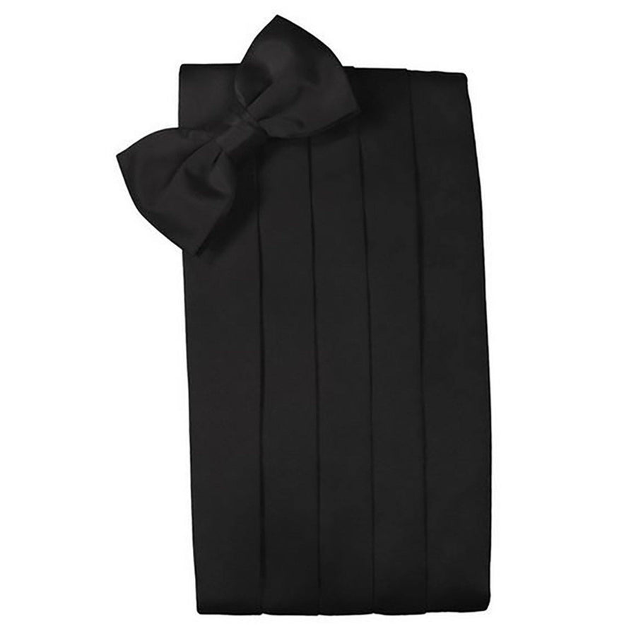 Mens Black Satin Bow Tie and Cummerbund Set