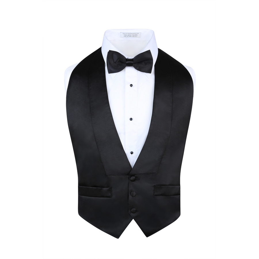 Mens Backless Black Tuxedo Vest and Tie