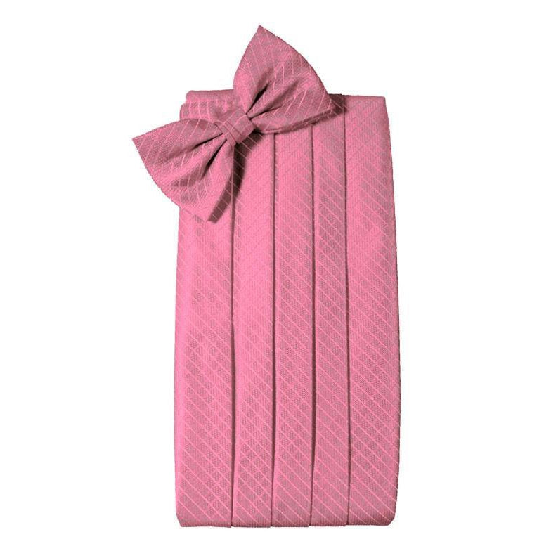 Mens Bubble Gum Diamond Grid Pattern Bow Tie and Cummerbund Set
