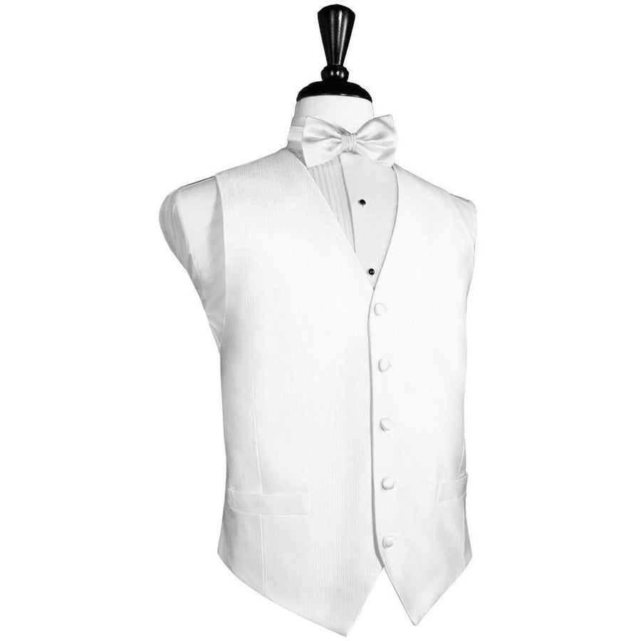 Dress Form Displaying A White Silk Mens Wedding Vest