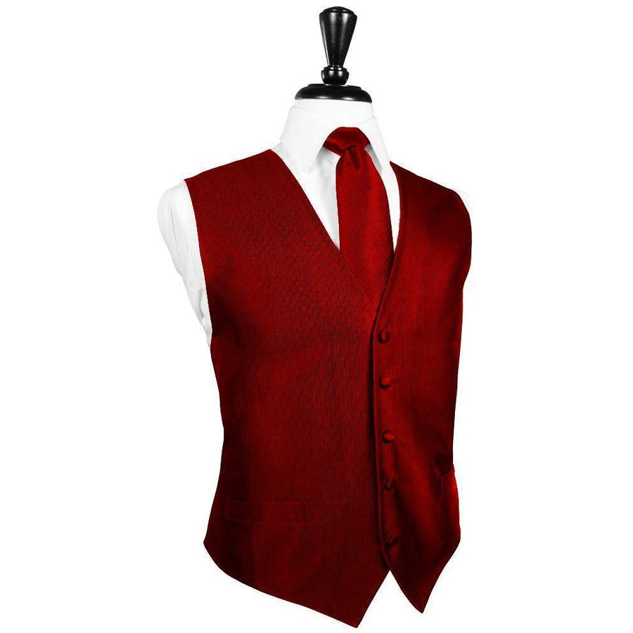Dress Form Displaying A Red Silk Mens Wedding Vest