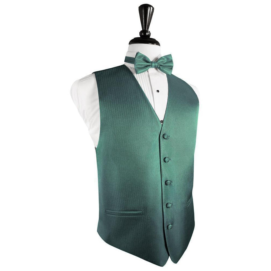 Dress Form Displaying a Aqua Herringbone Mens Wedding Vest