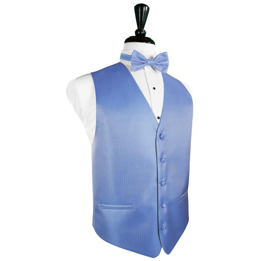 Dress Form Displaying a Cornflower Blue Herringbone Mens Wedding Vest