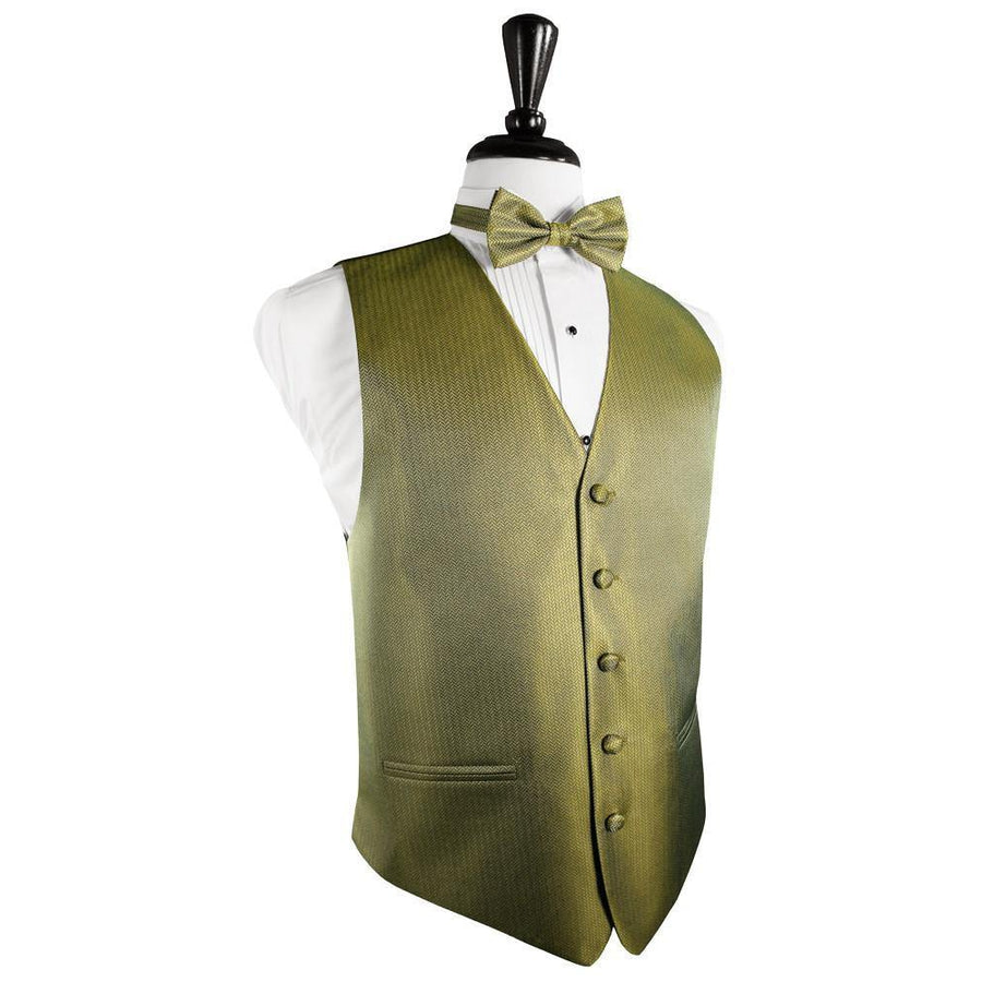 Dress Form Displaying a Gold Herringbone Mens Wedding Vest