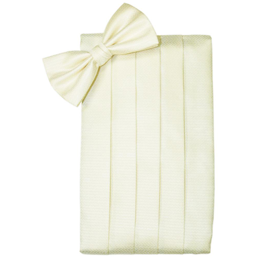 Mens Ivory Herringbone Bow Tie and Cummerbund Set