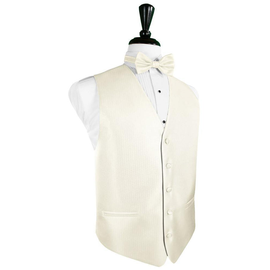 Dress Form Displaying a Ivory Herringbone Mens Wedding Vest
