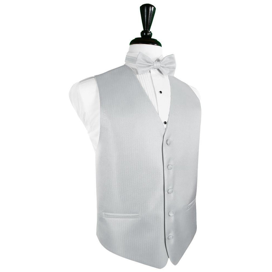 Dress Form Displaying a Platinum Herringbone Mens Wedding Vest