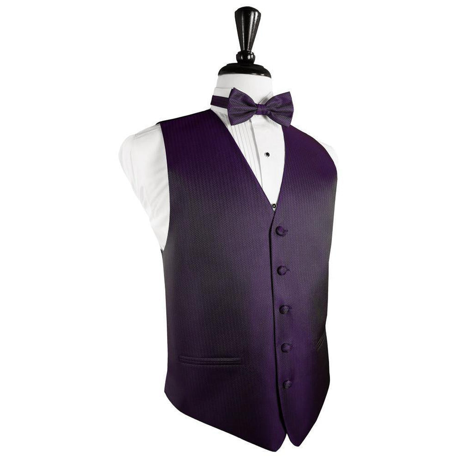 Dress Form Displaying a Plum Herringbone Mens Wedding Vest