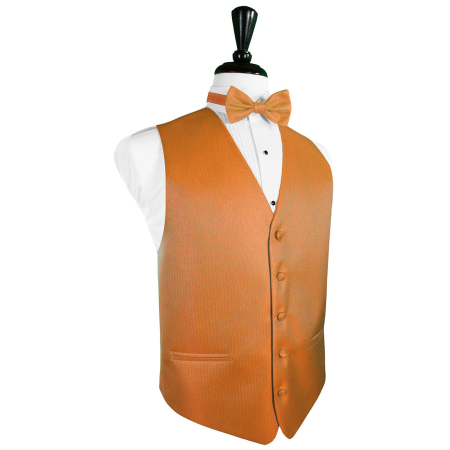 Dress Form Displaying a Tangerine Herringbone Mens Wedding Vest