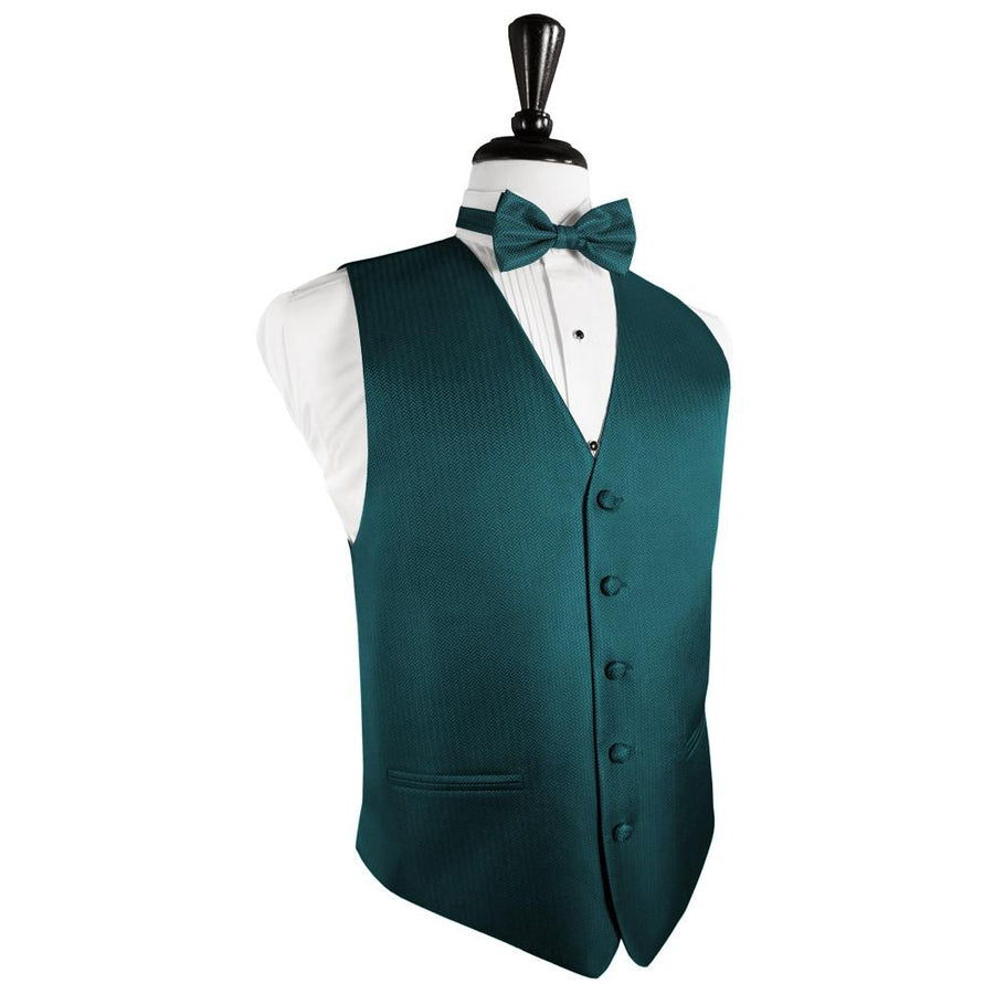 Dress Form Displaying a Teal Herringbone Mens Wedding Vest