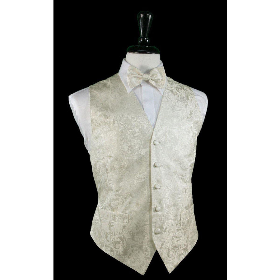 Dress Form Displaying A Silk Ivory Tapestry Mens Wedding Vest With Tie