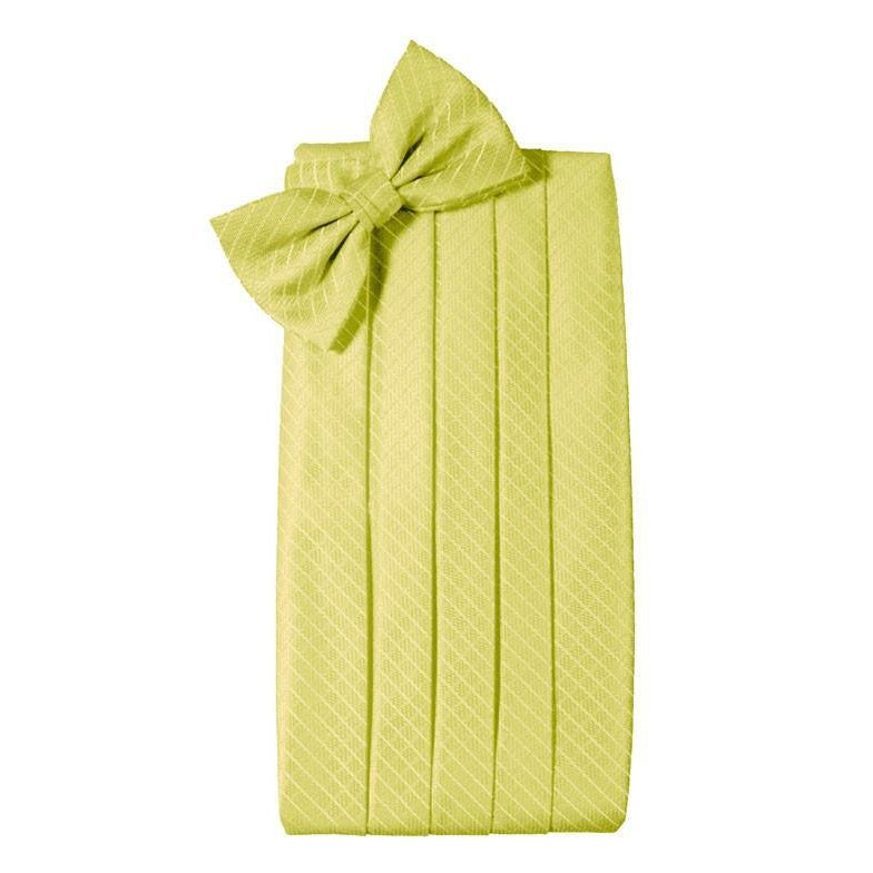 Mens Lemon Yellow Diamond Grid Pattern Bow Tie and Cummerbund Set