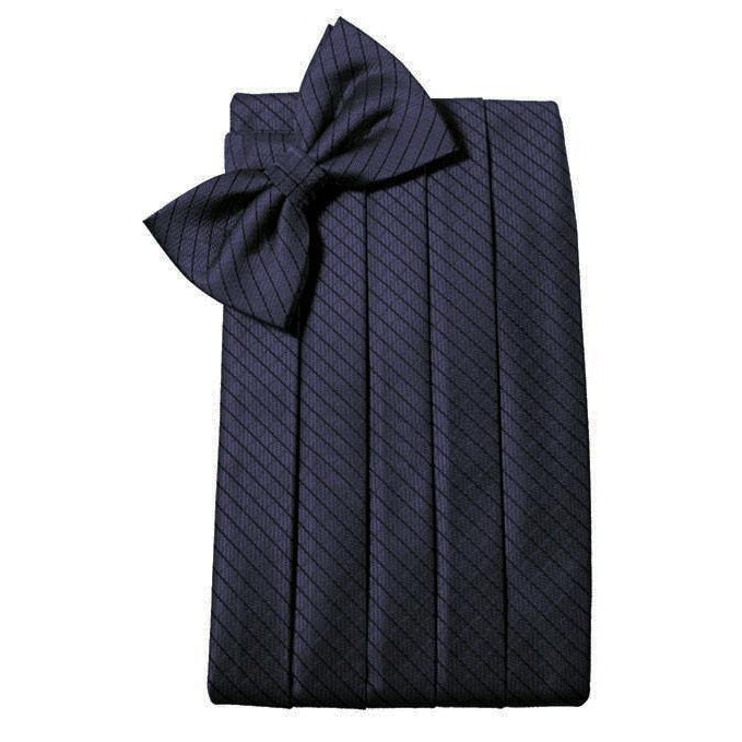 Mens Navy Blue Diamond Grid Pattern Bow Tie and Cummerbund Set