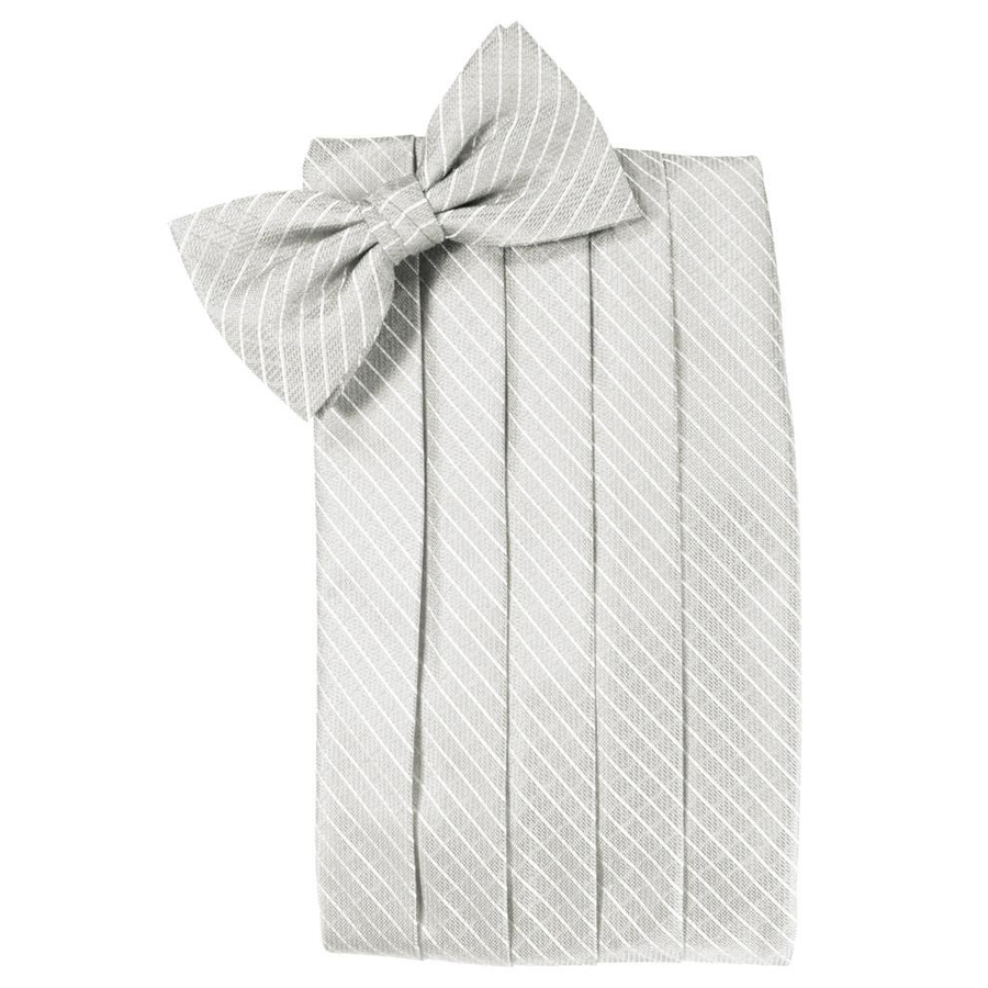 Mens Platinum Diamond Grid Pattern Bow Tie and Cummerbund Set