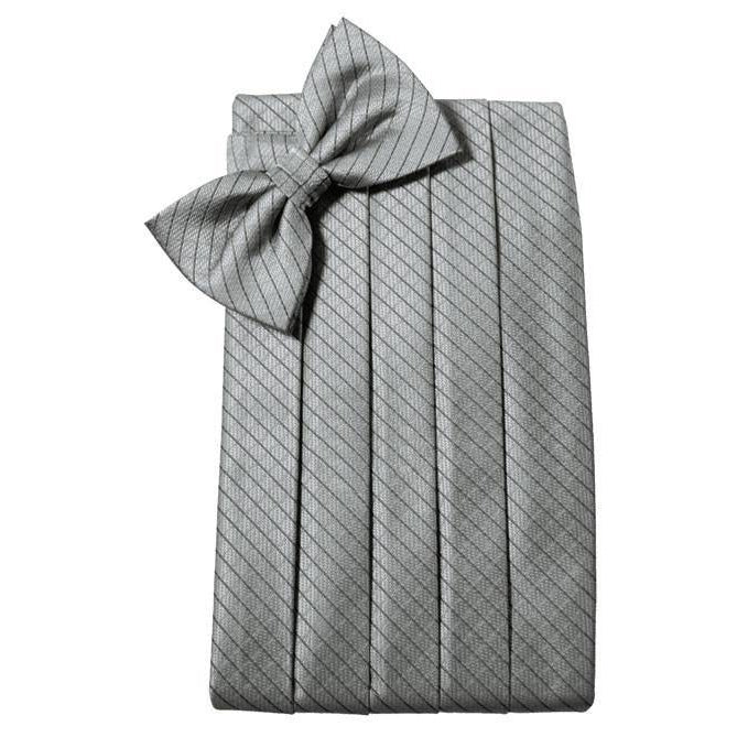 Mens Silver Diamond Grid Pattern Bow Tie and Cummerbund Set