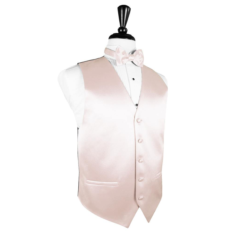 Dress Form Displaying a Blush Premier Solid Satin Mens Wedding Vest and Tie