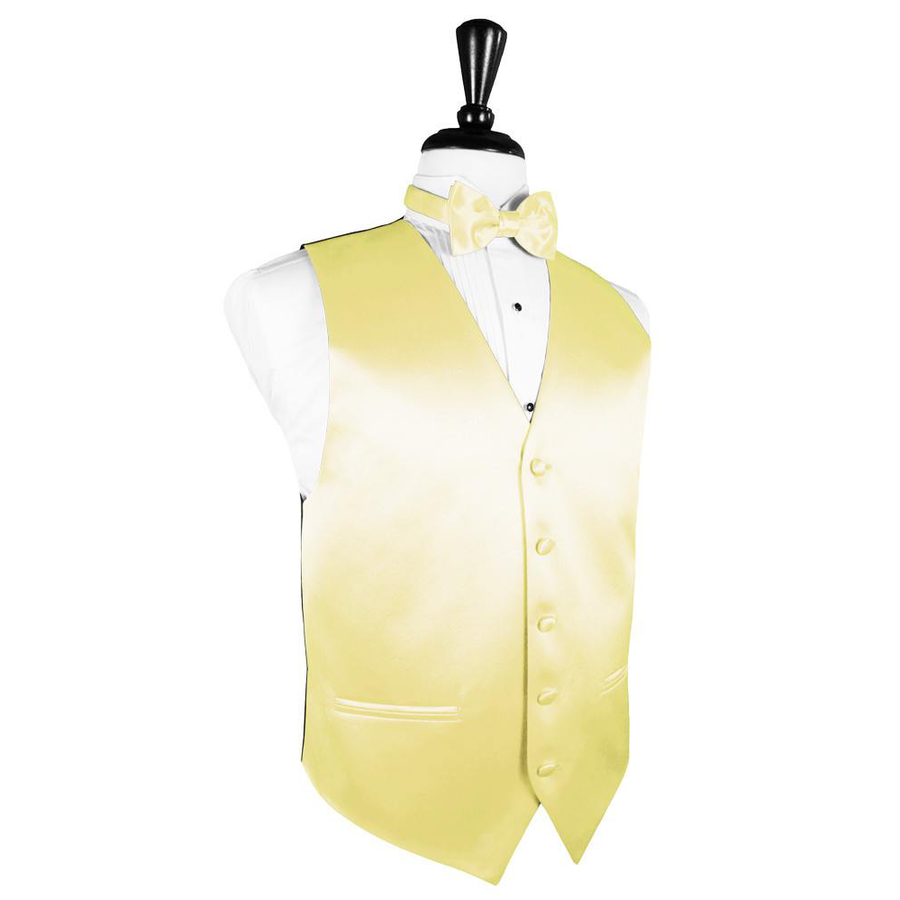 Mens Canary Yellow Solid Satin Tuxedo Vest and Tie TuxedoVests